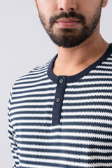 Regular Fit Long Sleeve Striped Henley T-Shirt
