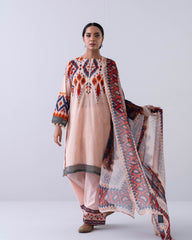 Relaxed-Fit Embroidered Three-Piece Lawn with Chiffon Dupatta