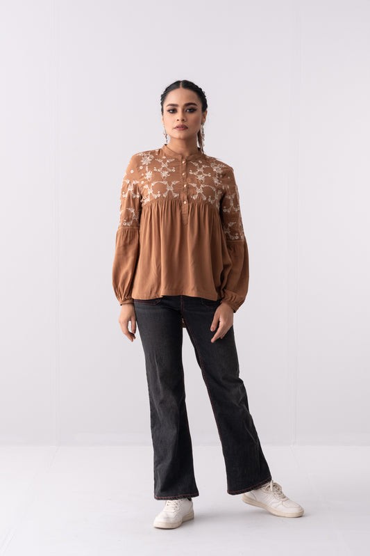 Moroccan Embroidered Viscose Fashion Top - Mystika