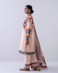 Relaxed Fit Embroidered Three-Piece Lawn with Chiffon Dupatta