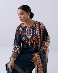 Relaxed Fit Embroidered Three-Piece Lawn with Chiffon Dupatta