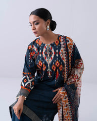Relaxed-Fit Embroidered Three-Piece Lawn with Chiffon Dupatta