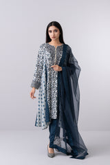 Smart Fit Embellished Three-Piece Formal Set with Organza Dupatta