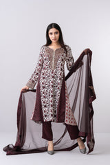 Smart Fit Embellished Three-Piece Formal Set with Organza Dupatta