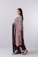 Smart Fit Embellished Three-Piece Formal Set with Organza Dupatta