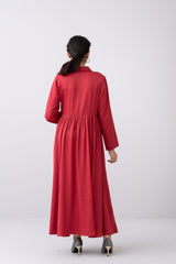 Rose-Detailed Satin Long Dress