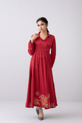 Rose-Detailed Satin Long Dress