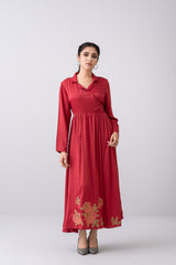 Rose-Detailed Satin Long Dress
