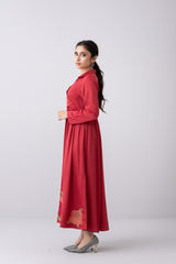 Rose-Detailed Satin Long Dress