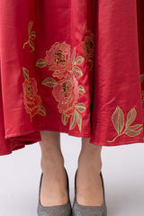 Rose-Detailed Satin Long Dress