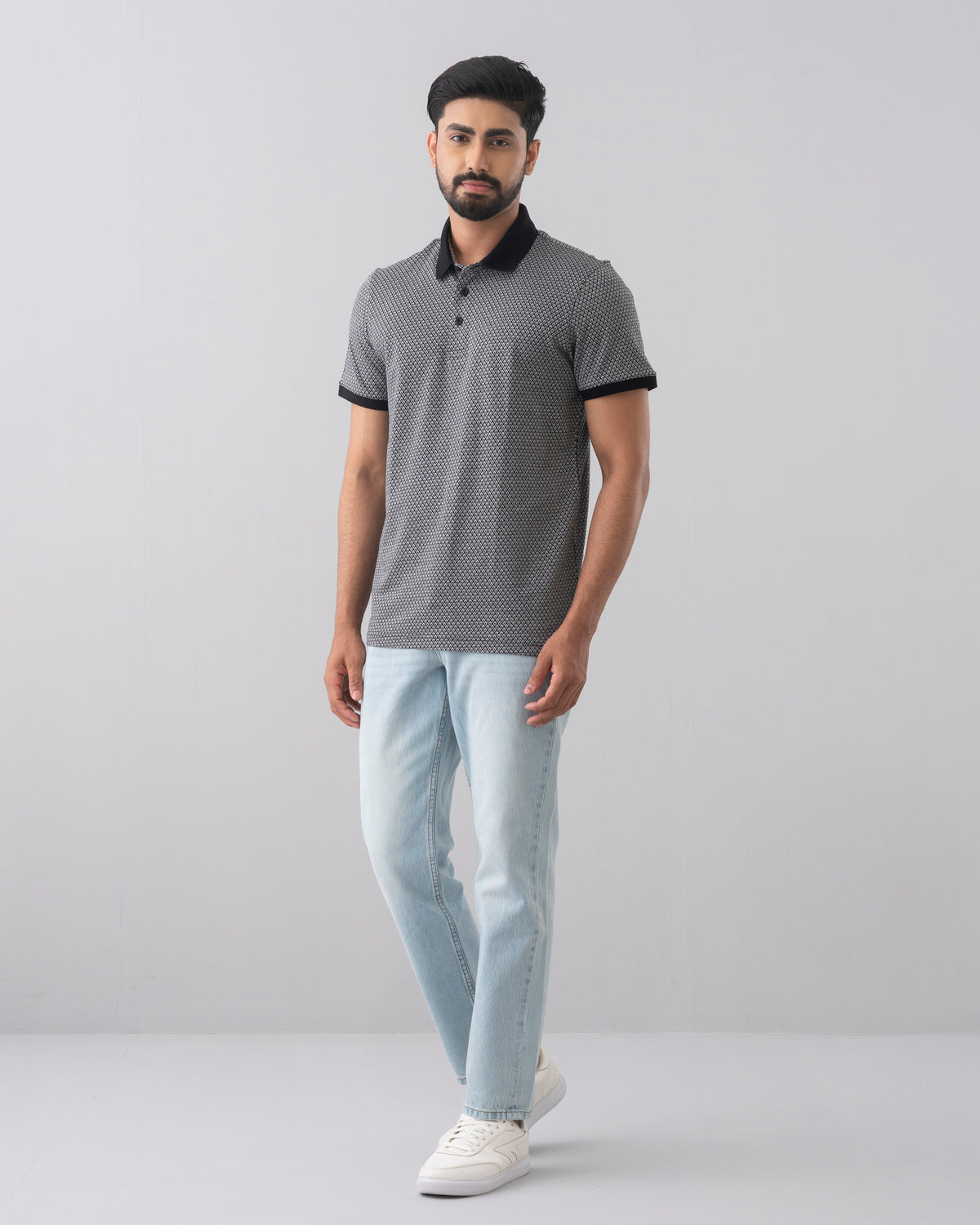 Regular Fit Yarn-Dyed Jacquard Mercerised Polo Shirt