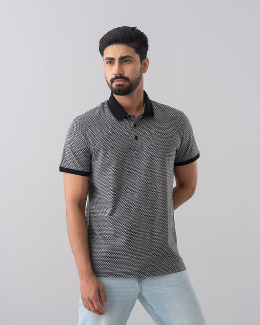 Regular Fit Yarn-Dyed Jacquard Mercerised Polo Shirt