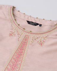 Smart Fit Embroidered Three-Piece Semi-Formal Ethnic Set with Organza Dupatta