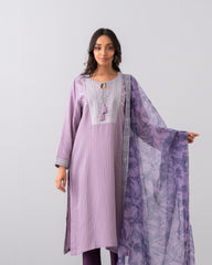 Smart Fit Embellished Two-Piece Formal Ethnic Set with Organza Dupatta