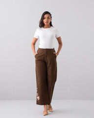 Embroidered Wide-Leg Twill Bottom