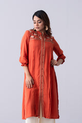 Long-Length Embroidered Relaxed Fit Ethnic Kurta - One Piece