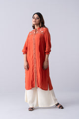 Long-Length Embroidered Relaxed Fit Ethnic Kurta - One Piece