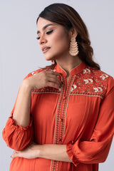 Long-Length Embroidered Relaxed Fit Ethnic Kurta - One Piece