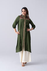 Long-Length Embroidered Relaxed Fit Ethnic Kurta - One Piece