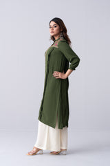 Long-Length Embroidered Relaxed Fit Ethnic Kurta - One Piece