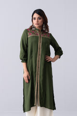 Long-Length Embroidered Relaxed Fit Ethnic Kurta - One Piece