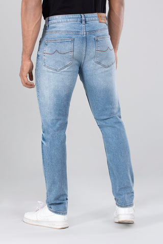 Sky Blue Tapered Fit Jeans