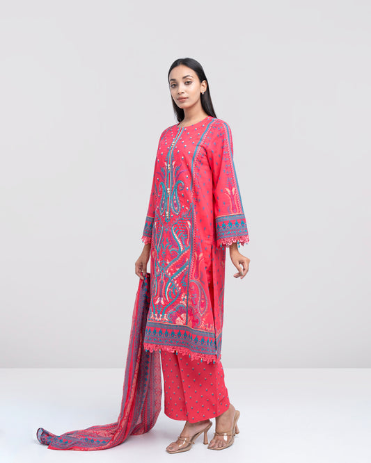 Smart Fit Digital Printed Three-Piece Lawn with Silk Dupatta