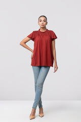 Regular Fit Cap Sleeve T-Shirt with Sequin Front Yoke
