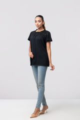 Regular Fit Cap Sleeve T-Shirt with Sequin Front Yoke