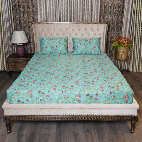Bed Sheet - Teal Floral (Queen Size)