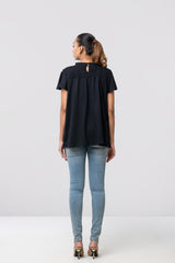 Regular Fit Cap Sleeve T-Shirt with Sequin Front Yoke