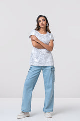 Relaxed Fit Silver Marble Shimmer T-Shirt - Bling