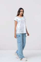 Relaxed Fit Silver Marble Shimmer T-Shirt - Bling