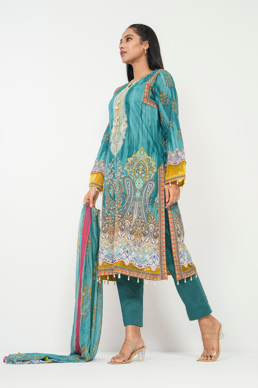 Semi-Formal Jamawar Printed Lawn - Three Piece