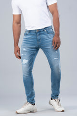 Skinny Fit Distressed Mid Blue Jeans