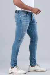 Skinny Fit Distressed Mid Blue Jeans