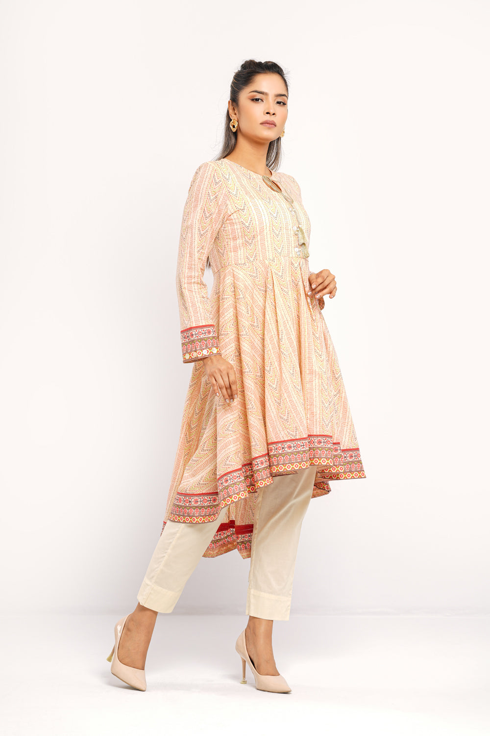 Ready-to-wear Printed Lawn Kurta with Tassels