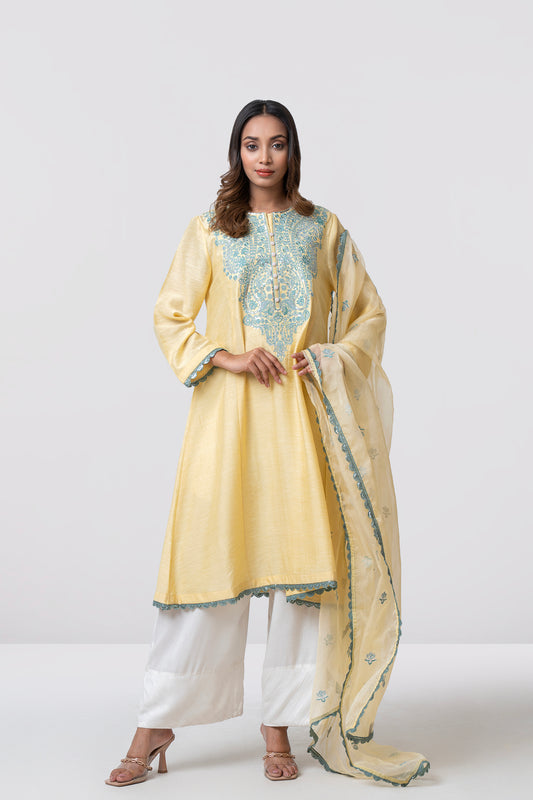 Smart Fit Embellished Two-Piece Formal Ethnic Set with Organza Dupatta