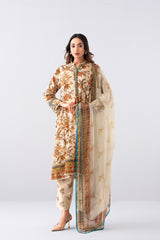 Relaxed Fit Digital Printed Three-Piece Lawn with Chiffon Dupatta