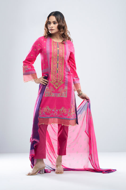 Smart Fit Digital Printed Two-Piece Lawn Kameez with Chiffon Dupatta