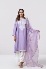 Smart Fit Embellished Two-Piece Formal Ethnic Set with Organza Dupatta