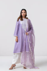 Smart Fit Embellished Two-Piece Formal Ethnic Set with Organza Dupatta