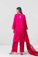 Smart Fit Embroidered Three-Piece Formal Ethnic Set with Organza Dupatta