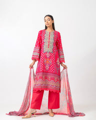Smart Fit Embroidered Three-Piece Lawn with Chiffon Dupatta