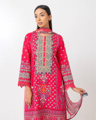 Smart Fit Embroidered Three-Piece Lawn with Chiffon Dupatta