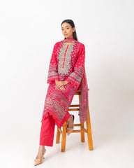 Smart Fit Embroidered Three-Piece Lawn with Chiffon Dupatta