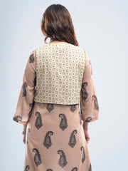 Allover Printed Short-Length Vest-Style Bolero Top