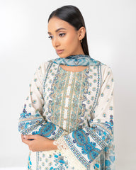 Smart Fit Embroidered Three-Piece Lawn with Chiffon Dupatta