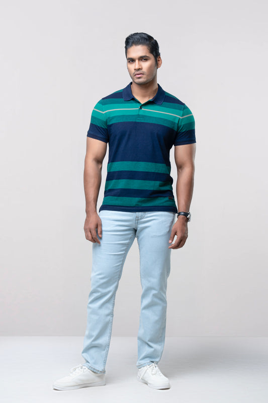 Regular Fit Indigo Yarn-Dyed Polo Shirt