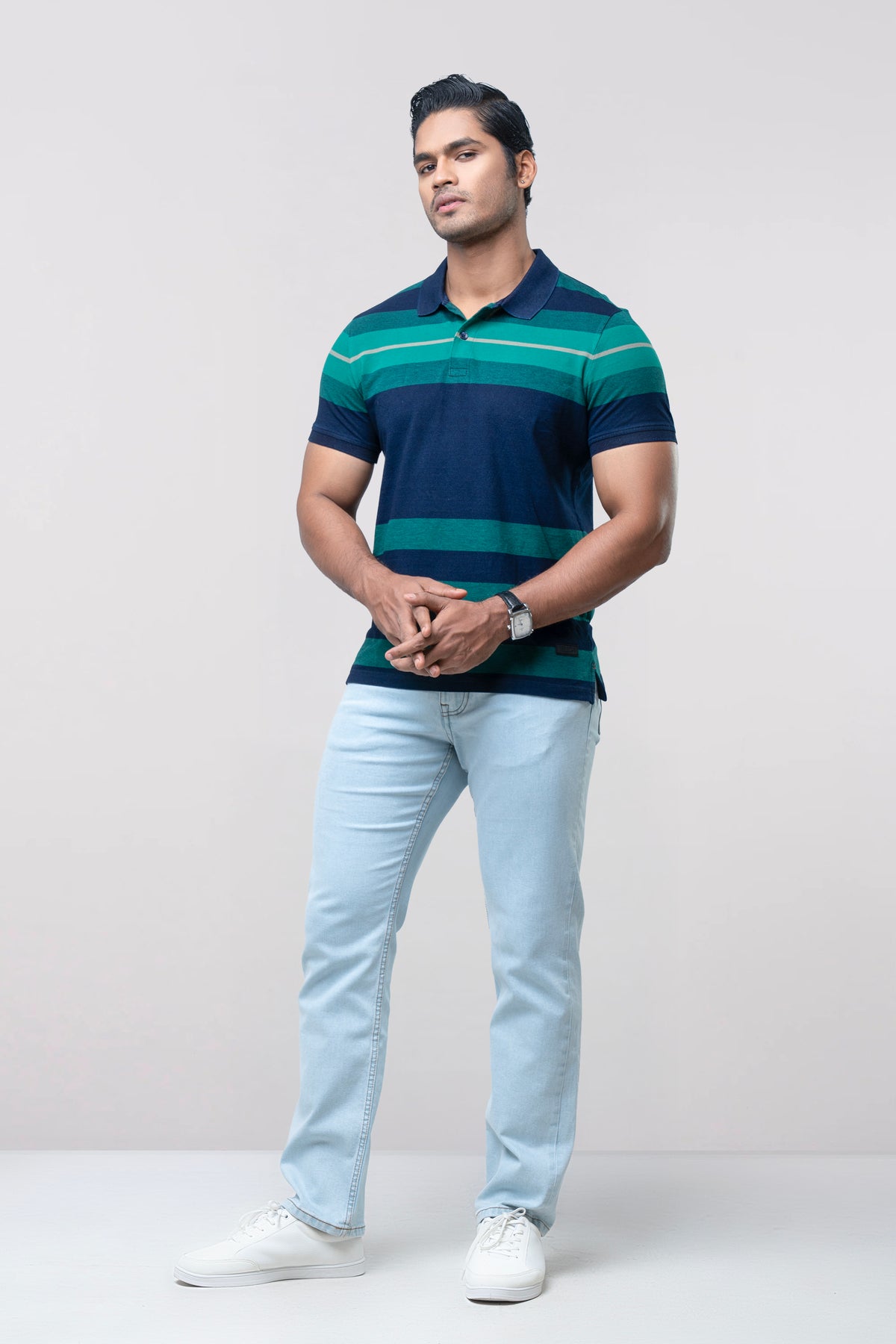 Regular Fit Indigo Yarn-Dyed Polo Shirt